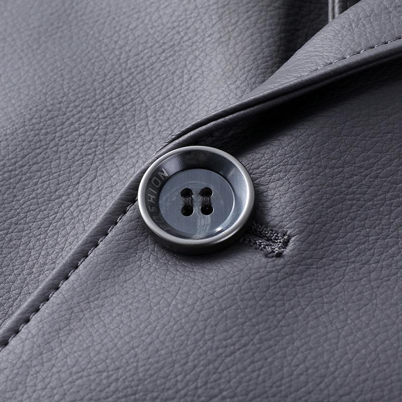 Nová kožená bunda pro muže na podzim a zimu, měkká kožená bunda s límečkem, střední a mladá pánská ležérní kožená bunda na dva knoflíky