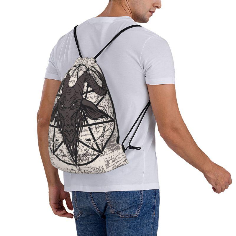 Pentagram Goat Skull Drawstring Backpack Sports Gym Water Resistant Bag Portable Sports Gym Sackpack for Training Shopping