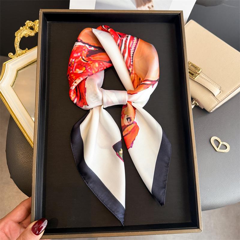 Luxury Horse Print Silk Square Scarf Women Soft Satin Kerchief Hairband Neckerchief Head Hijab Lady Headband Foulard Bag Ribbon