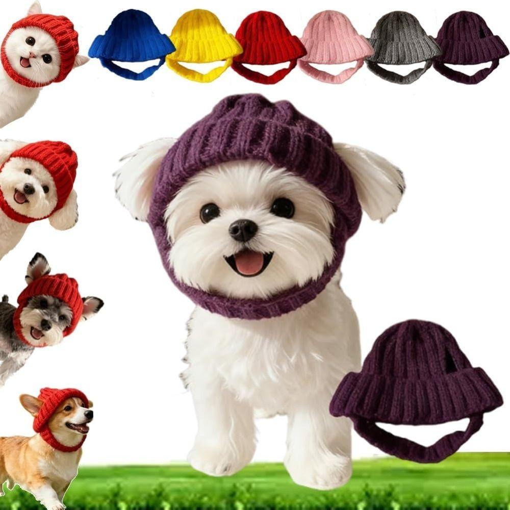 Cute Cozy Soft Knit Warm Dog Beanie Windproof with Ear Holes Winter Dog Cap Comfortable Elastic Pet Knitted Hat Autumn Winter