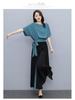 Completo pantalone a gamba larga da donna: Set Estivo a Due Pezzi con Fiocco 2025, Elegante e che Non Dimostra l'Età.
