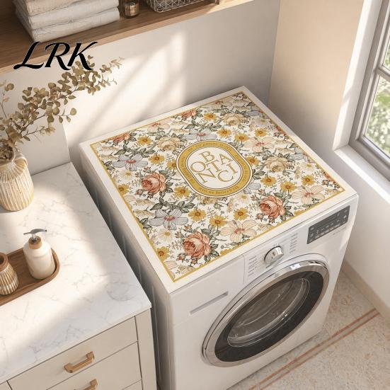 Washing Machine Surface Guard Washer Top Protector Mat, Dryer Cover, Flowers or Marble Protective Pad Pattern, Non-Slip Highly Absorbent Mat