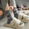 Chaussettes en laine épaisses et chaudes, Chaussettes mi-mollet Ours, Chaussettes en laine bouclette à fil moucheté, Chaussettes style écolière pour filles