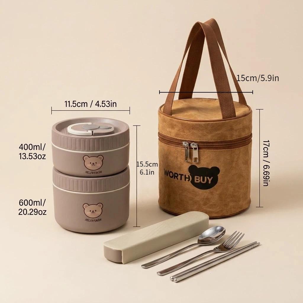 Kawaii 304 Stainless Steel Bento Box Thermal Lunch Box with Handle Microwave Safe Food Storage Containers for Kids Adults School