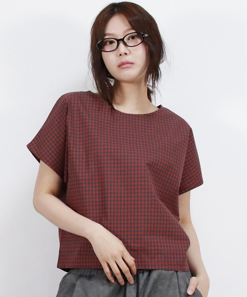 Deumakeu Checkered Mini French Short-Sleeved Shirt Red