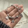 100% Solid 925 Sterling Silver Metal Bracelet for Women Men Vintage Heart Letters Handmade Simple Birthday Gift