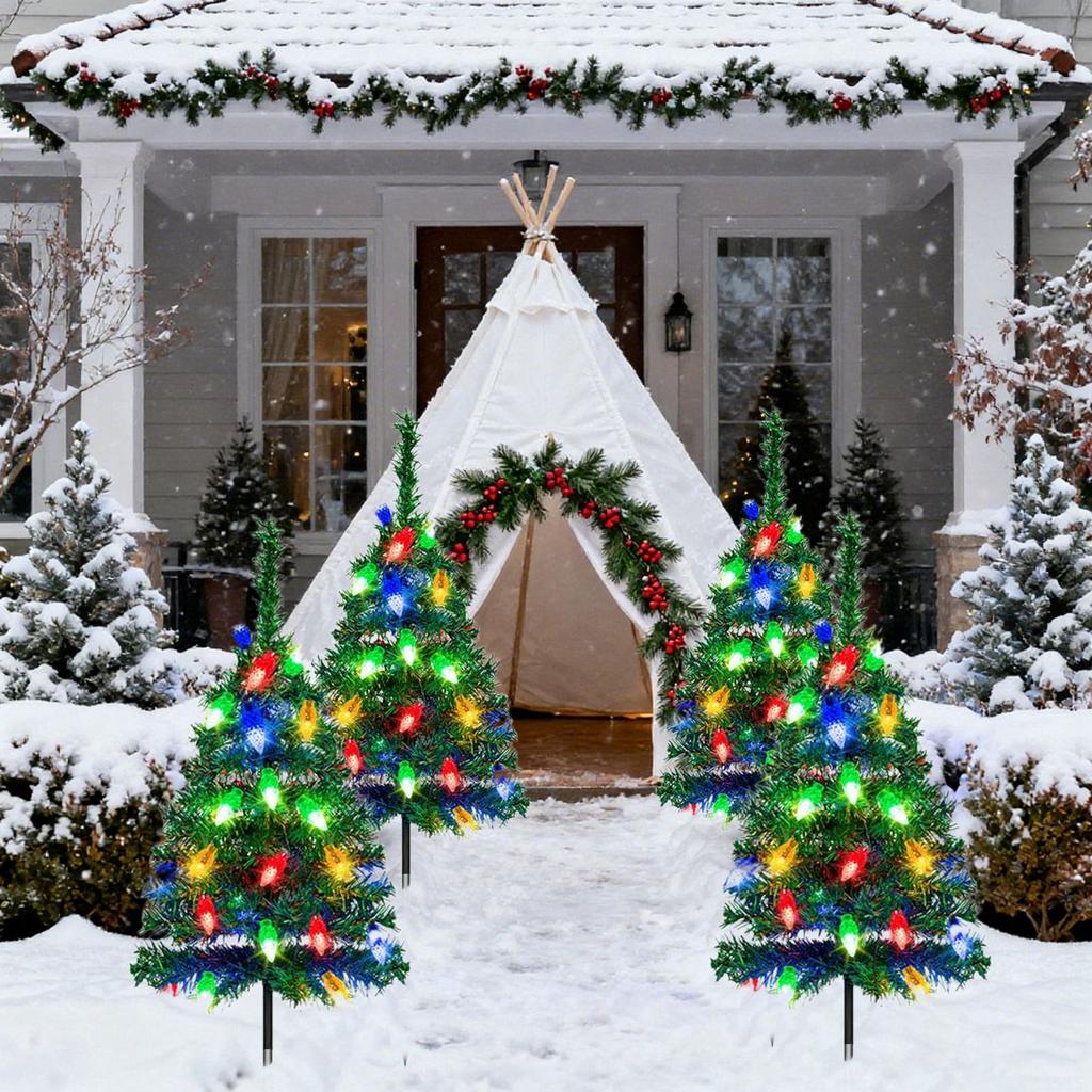 Solar Powered Christmas Tree Outdoor Christmas Decoration Garden Column Light Tree Light Outdoor Christmas Tree Light Suitable For Path Terrace Court