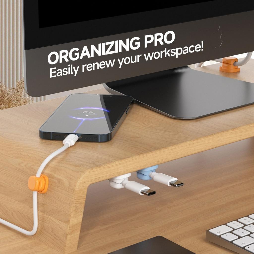 Rotatable Cable Organizer Desktop Data Cable Storage And Collection Mobile Phone Charging Cable Clip Spring Fixed Cable Organizer