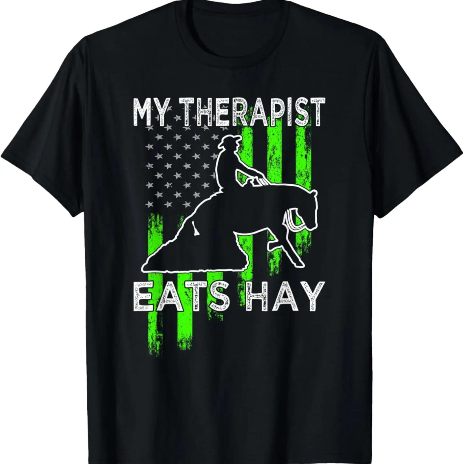 My Therapist Eats Hay _ Patriotic Western Reining Horse T-Shirt S чёрный