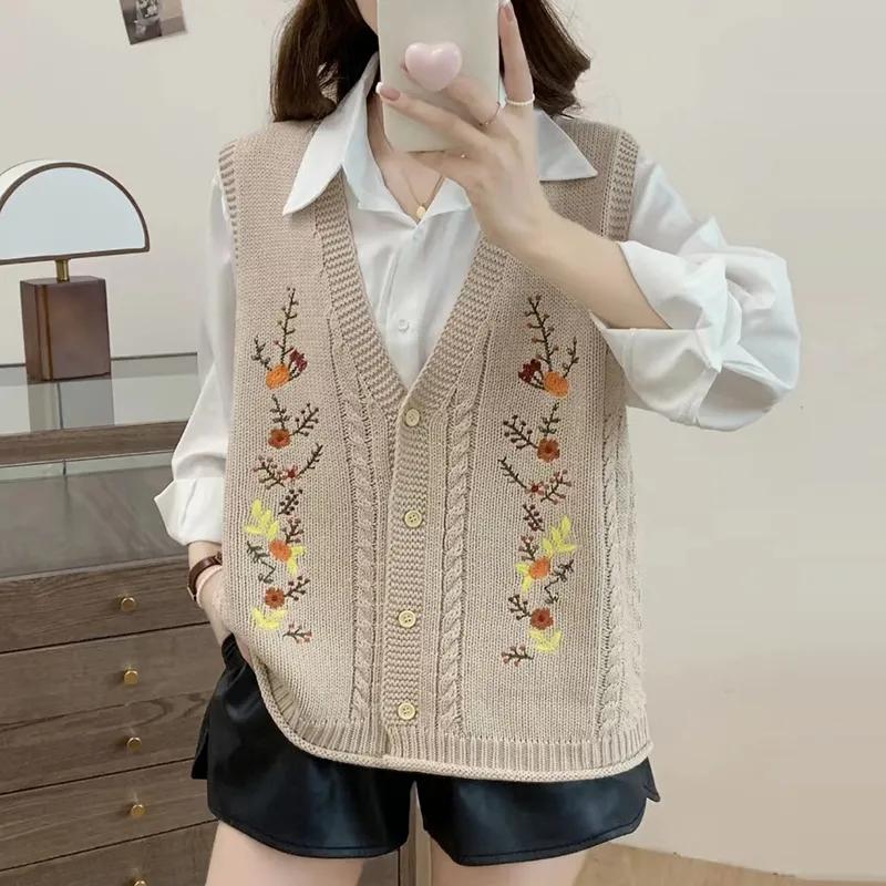 Spring Autumn Chinese Style Fashion Women's Knitted Cardigan Sweater Vest Sleeveless Age Reduction Ladies Waistcoat Jacket