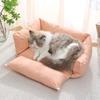 Korean Cute Pet Sofa Bed: Thick Pure Cotton Canvas, Removable & Washable, Dual-Use for Small Dogs & Cats