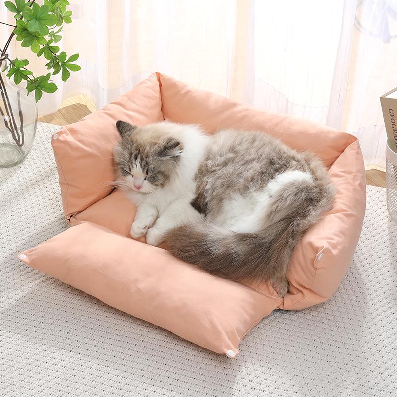Korean Cute Pet Sofa Bed: Thick Pure Cotton Canvas, Removable & Washable, Dual-Use for Small Dogs & Cats