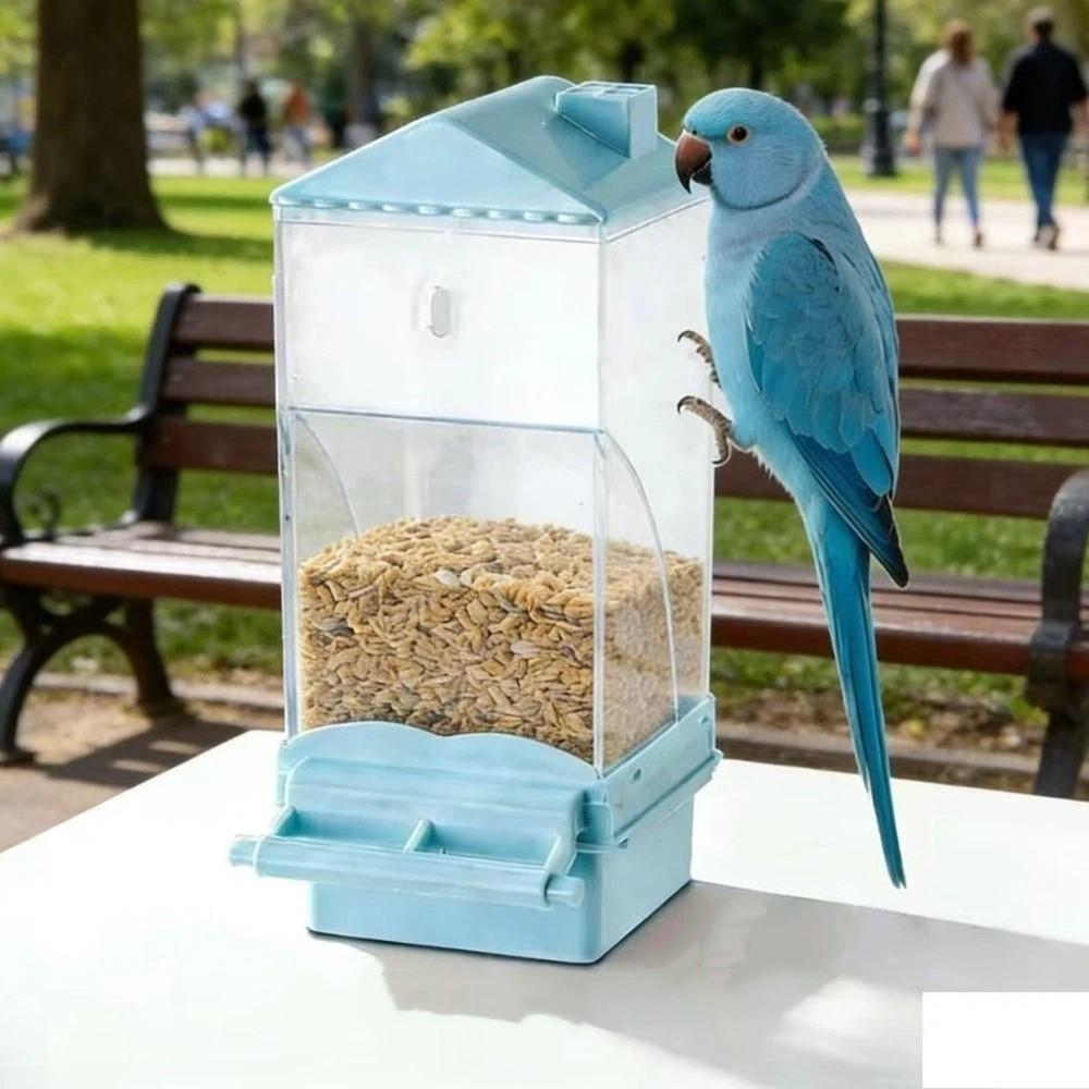 Large Capacity Automatic Bird Feeder Transparent Feeding Bowl Parrot Cage Feeder Small Parrots