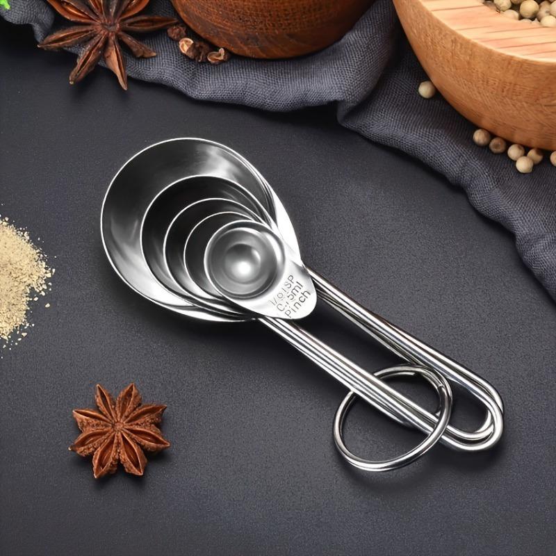 5pcs/set, Stainless Steel Measuring Cups and Spoons, Baking Tool Set with Scale