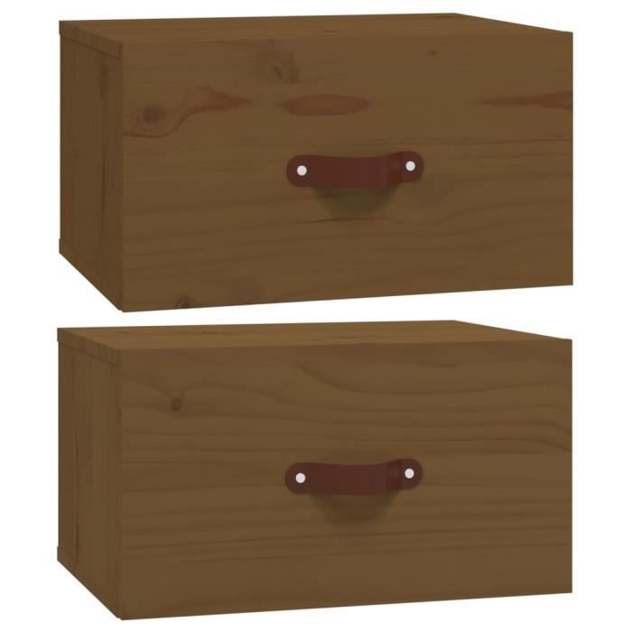 820993 vidaXL Tables de chevet murales 2 pcs Marron miel 40x29,5x22 cm