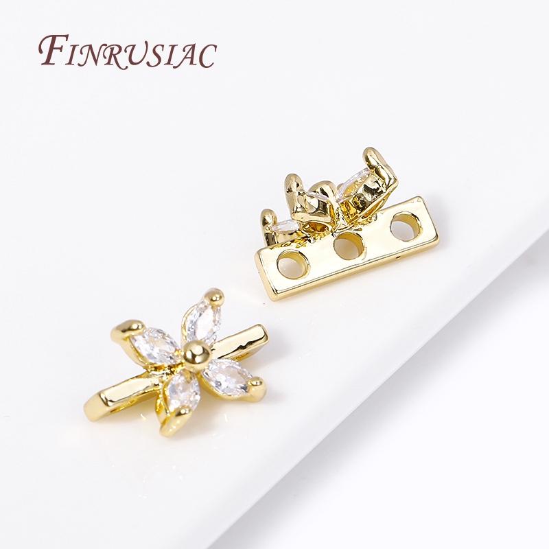 18K Gold Plated 3 Hole Separators for Beads, Inlaid Zircon Beads Separators Accessories,Handmade DIY Beading Jewelry Fittings