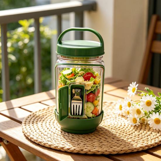Barattolo per Insalata con Apertura Laterale Contenitore per Insalata Scatola Ermetica per Meal Prep con Scomparto per Condimento Ciotola Riutilizzabile Sicura per Alimenti per Viaggio Ufficio Pranzo