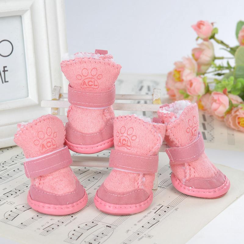 

4 шт./компл. Обувь для домашних собак, зимняя теплая обувь для маленьких и средних собак, нескользящие сапоги для щенков, обувь для ходьбы с кошками и собаками S розовый