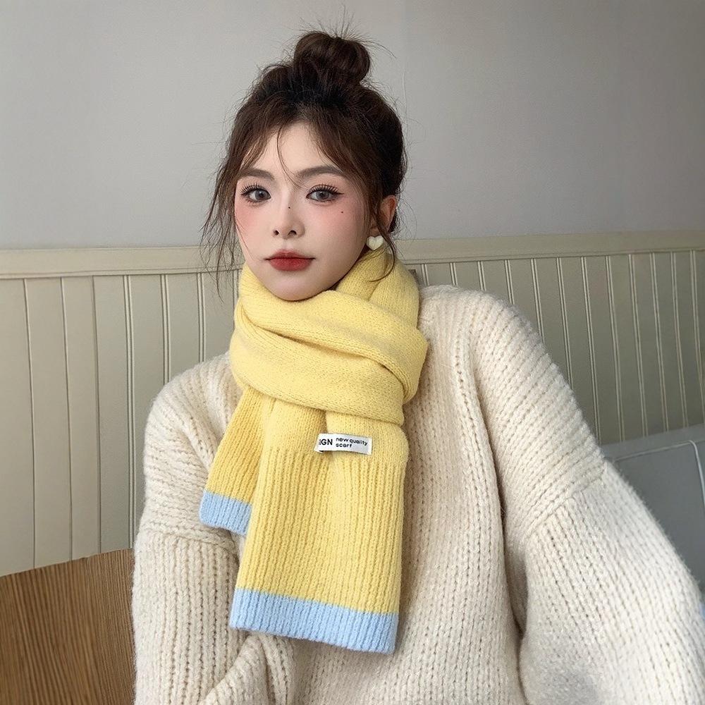 High-value winter girl warm scarf thickened knitted wool scarf versatile trendy student dopamine candy color