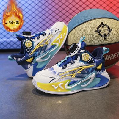 Fleece und verdickte Sportchuhe für mittlere und ältere Kinder 2025 Reibungs-Basketballschuhe zwei Baumwolle Herbst und Winter Sound Jungen-Sportschuhe
