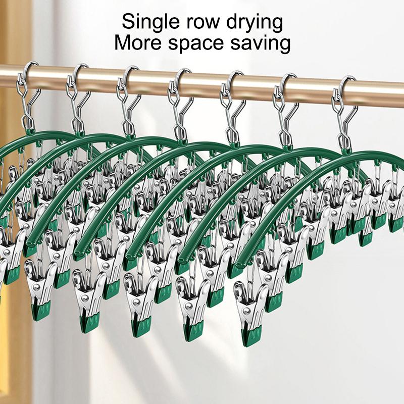 10 Clips Stainless Steel Sock Clip Pace-Saving Arc Sock Drying Rack Windproof Non-Slip Clothes Rack Underwear Clip Towel Hanger