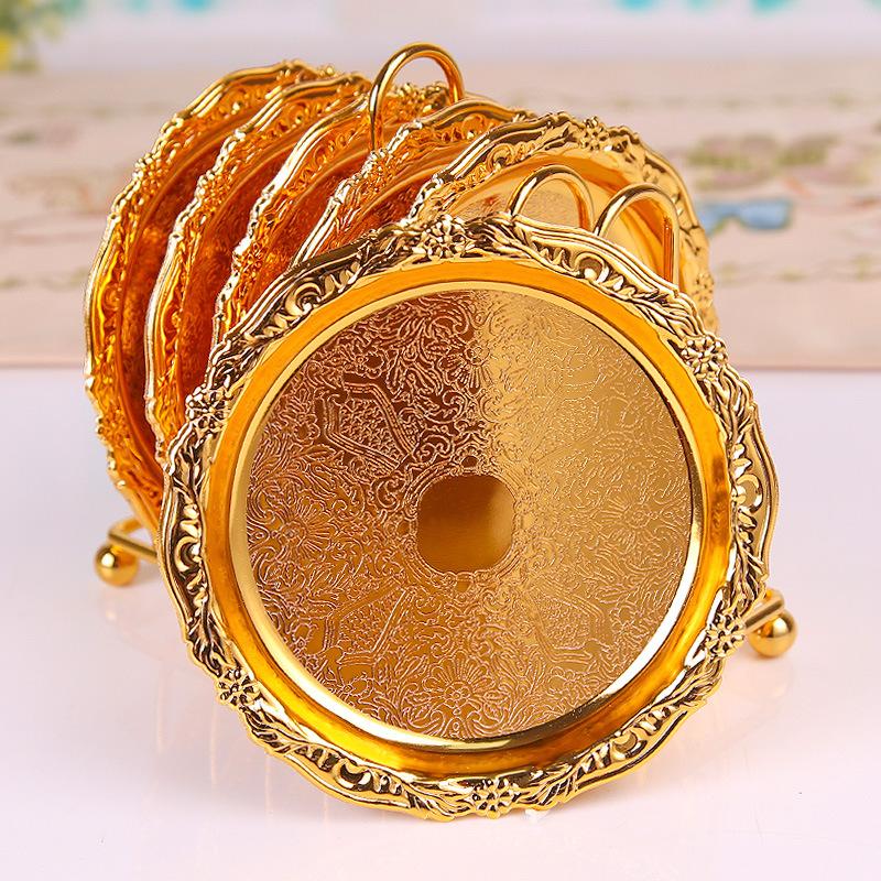 European Retro Silver-plated Gold-plated Metal Coaster Thermal Insulation Pad Pattern Creative Japanese Tea Drag Snack Plate Mosaic Plate
