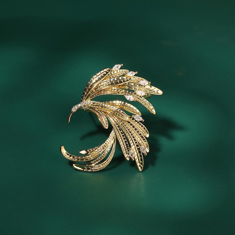 New Elegant Zircon Phoenix Brooch with Enamel Gradient for Suits