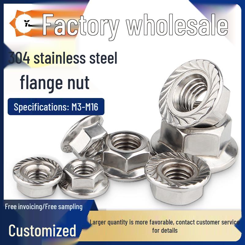 304 Stainless Steel Hex Flange Nut with Anti-Slip Washer, M3-M16