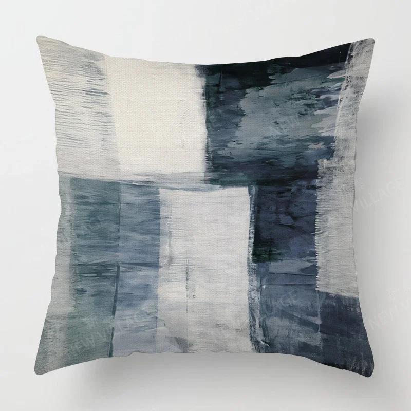 Nordic Blue Grey Abstract Linen Pillowcase Living Room Sofa Cushion Cover _ Home Decoration Pillowcase _ CustomizableLK-ZTT- ,(4) 30x30cm