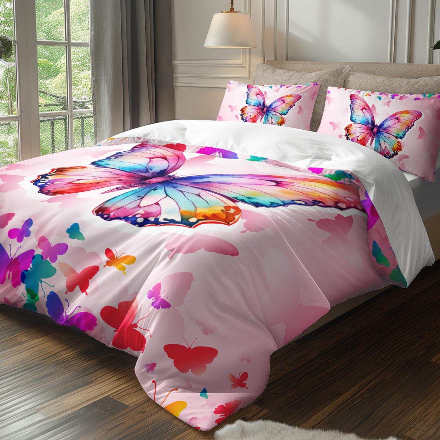 

3Pcs Watercolor Butterfly Bedding Duvet Cover Set Butterfly Themed Bedding Set Butterfly Themed Romantic Butterfly Bedroom Decor Duvet Cover Set&AU Single(140x210cm)