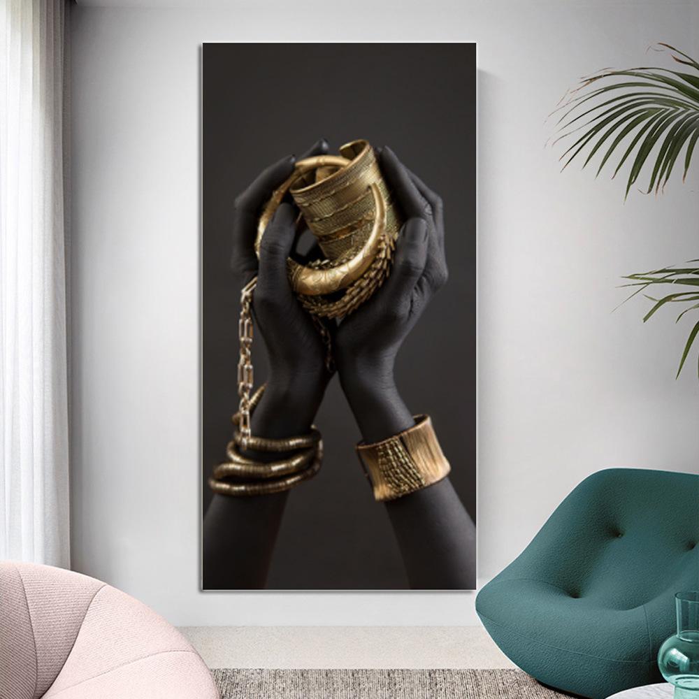 Black Hand With Golden Jewelry Canvas Paintings Posters And Prints African Art Modern Pictures Home Wall Decoration Background Wall Decoration