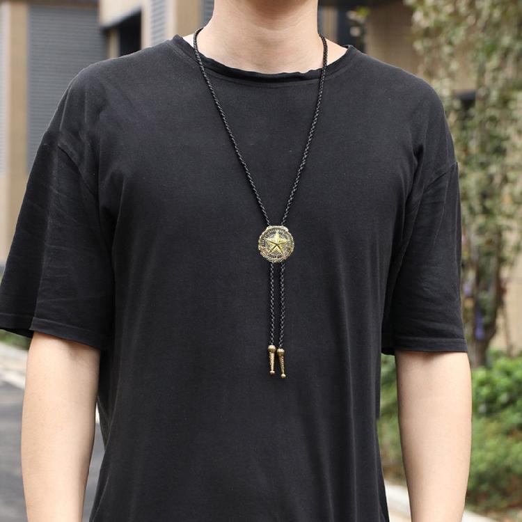Men and Women Fashion Accessory Leather Cord Bolo Tie with Distinctive Metal Star Badge Pendant Western Necktie Necklace