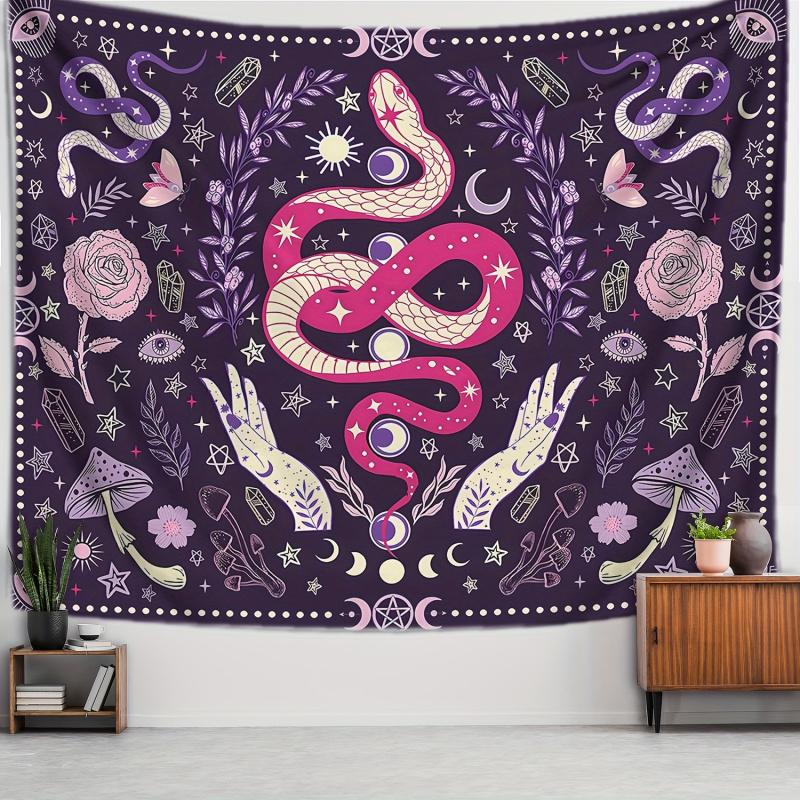 VIKAMA Tarot Astrology Snake Rabbit Star Moon Tapestry Mystical Totem Design for Living Room and Bedroom Home Decor