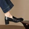 Krazing Pot Microfiber Round Toe Chunky Heels Spring Shoes Big Size 43 Street Wear Women Deep Mouth Vintage Pumps