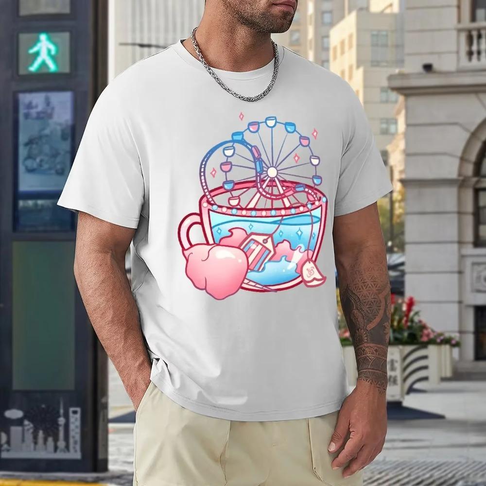 Pride Flag Teacup Cotton Candy Transgender Post Round Neck T-shirt Campaign T-shirts Funny Graphic Humor Graphic Leisure USA Siz