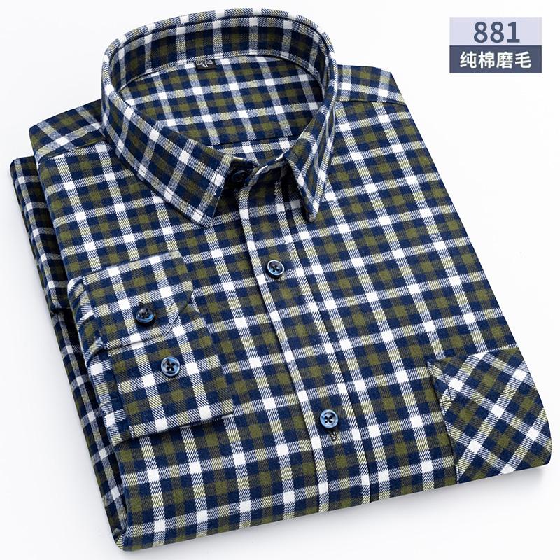 Oversized S~6XL Men's Plaid Shirt Long Sleeve Autumn Spring Soft Standard Fit 100% Cotton Brushed Outerwear Casual Man Clothing