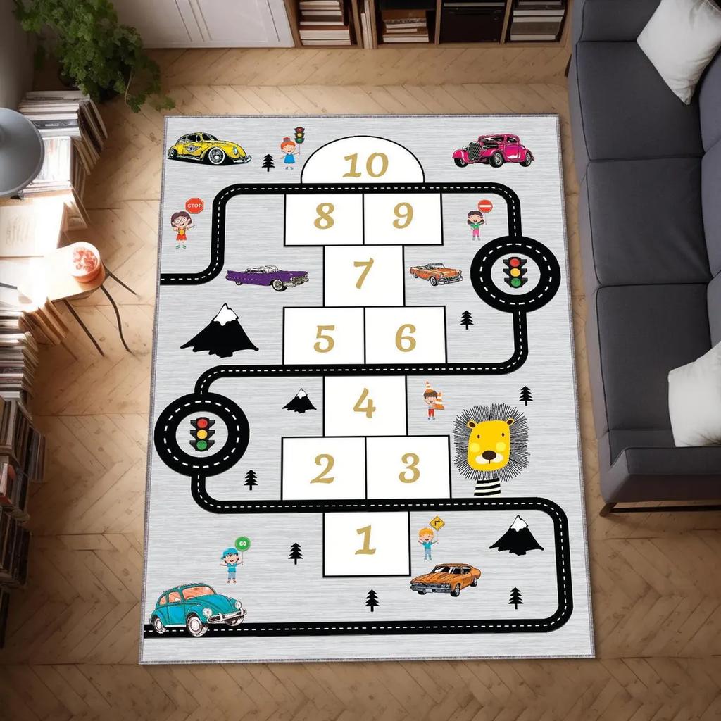 Hopscotch Rug, Game Path Rug, Kids Area Rug, Game City Carpet,Cars Rug, Nursery Rug, Christmas Gift, Educational Rug