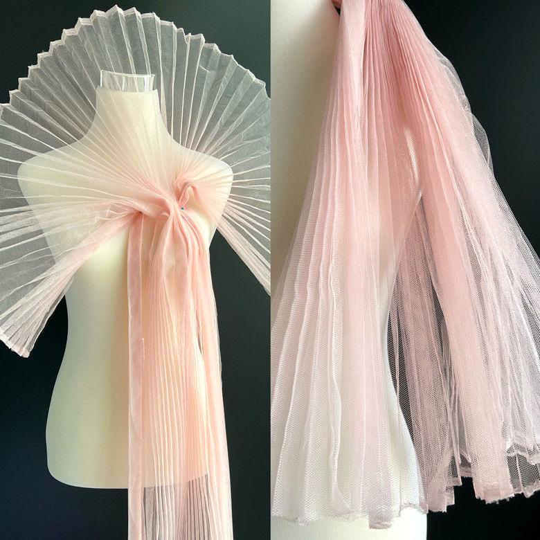 Graduated Designer Handmade Textured Stiff Net Yarn Pleated Fabric