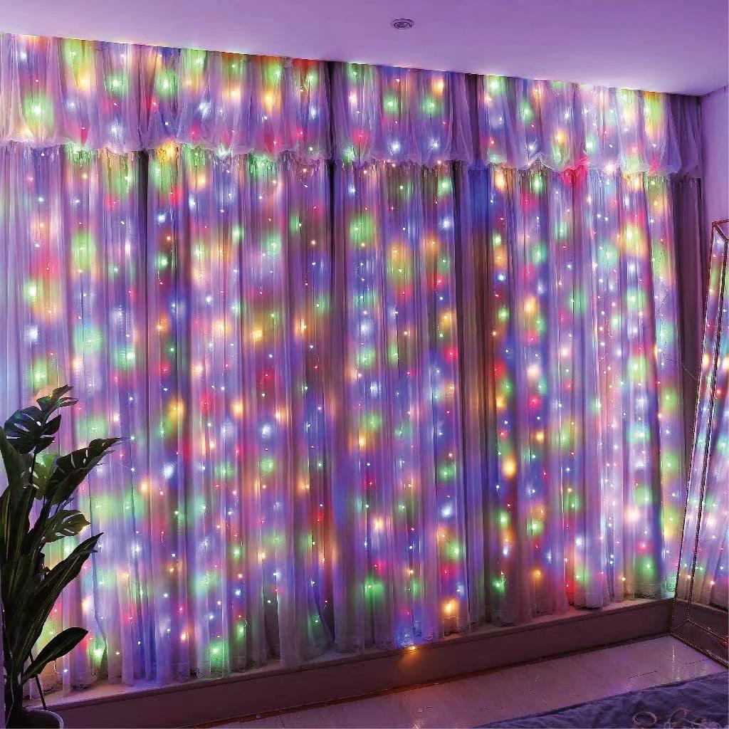 3x3 Copper Wire LED Curtain Lights with USB Remote - Eight Function Icicle Lights for Christmas Decoration