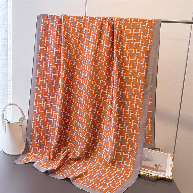 Literary retro printing simulation silk brocade fashion sunscreen silk scarf long scarf silky shawl versatile headscarf scarf
