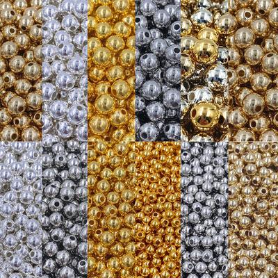 50pcs 4/6/8/10mm Alloy Glossy Acrylic Beads Gold Silver Spacer Beads DIY Creative Bracelets Necklace Making Accessories