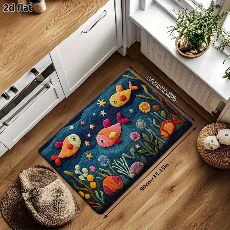 VIKAMA Cute Carpet Underwater World Mat Colorful Fish Door Mat Carpet For Living Room Rug For Bedroom Bathroom Mat Home Decor
