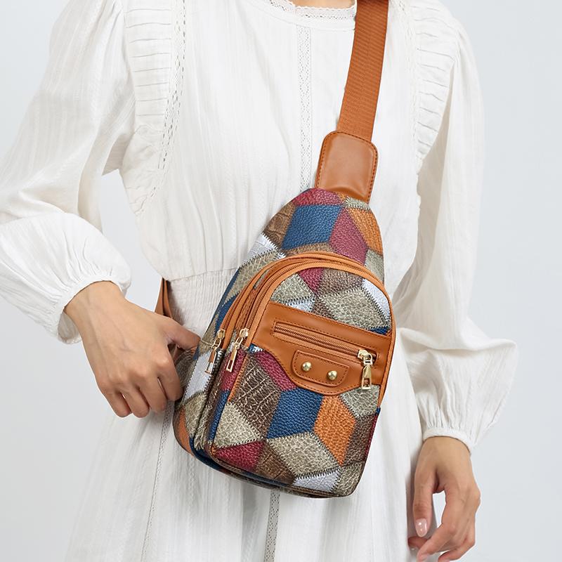 Farbblock-Brusttasche Damen-Umhängetasche Nähte Umhängetasche Handytasche Tasche mit mehreren Taschen