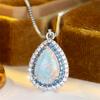 Big Water Drop Stone Pendant White Fire Opal Necklaces for Women Vintage Silver Color Chain Rose Red Blue Zircon Wedding Jewelry