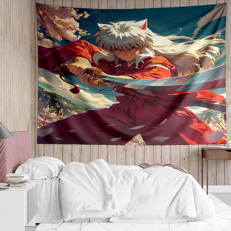 Inuyasha Print Tapestry, Backdrop, Easy Setup, Ideal for Bedroom, Office & Living Room, with Aesthetic Wall Hanging Decor.