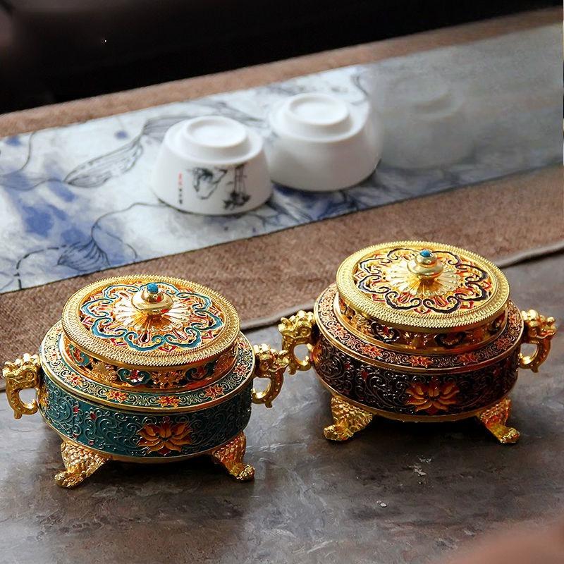 Colored Enamel Lotus Incense Burner Metal Painted Incense Base Tea Ceremony Accessories Sandalwood Coil Censer Home Decor