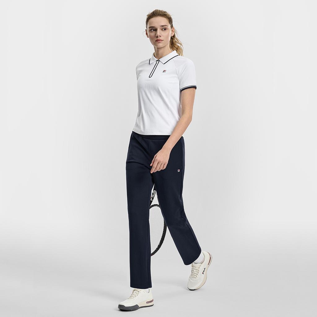 FILA Tennis Fashion Minimalist Classic Versatile Casual Sports Comfortable Short Sleeve Knitted Polo Shirt Women tops Jade-White A11W613109FWT