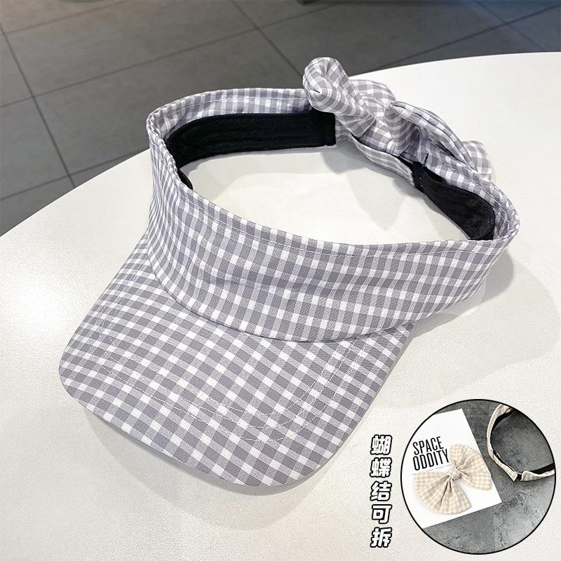 Small Plaid Removable Bow Empty Top Hat Children Summer Cycling Sun Protection Sun Hat Sports Mountain Climbing Sun Hat