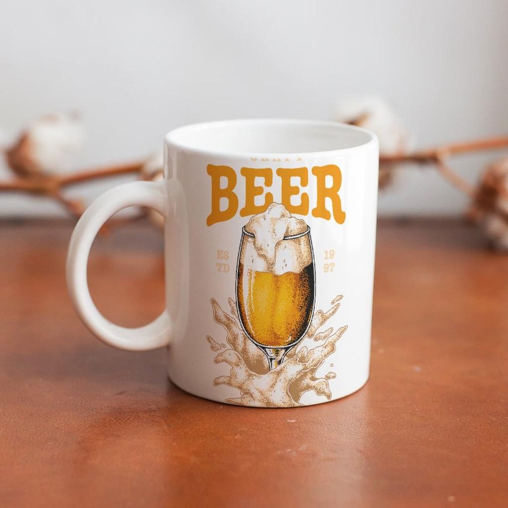 1pc 11oz Double-Sided Printed Mug for Beer Lovers, Smooth Ceramic Cup, Fun Daily Use Drinkware and Gift for Friends