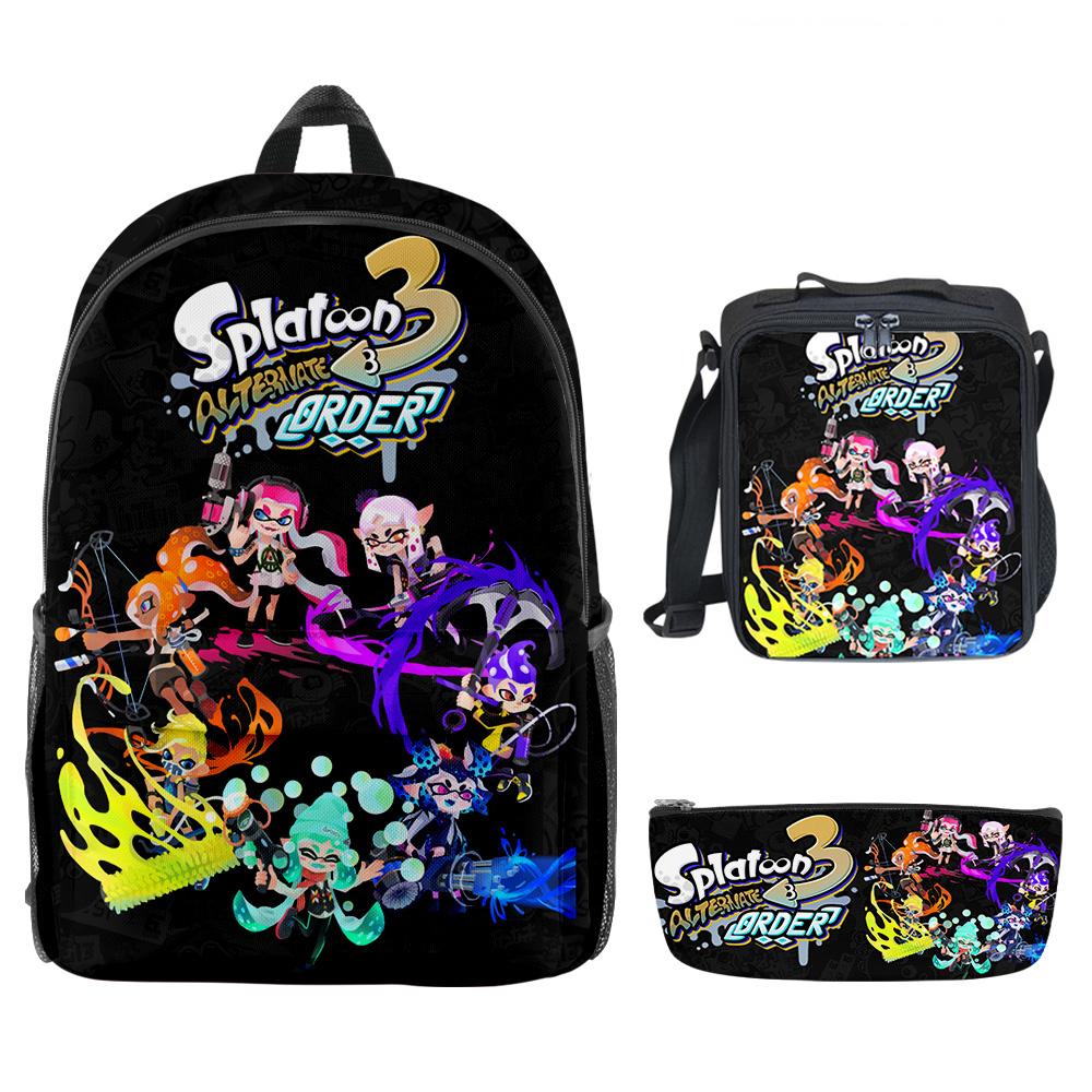 Luxury Novelty Cool Splatoon 3 3D Print 3pcs/Set Student School Bags Laptop Daypack Backpack Crossbody Lunch Bag Pencil Case